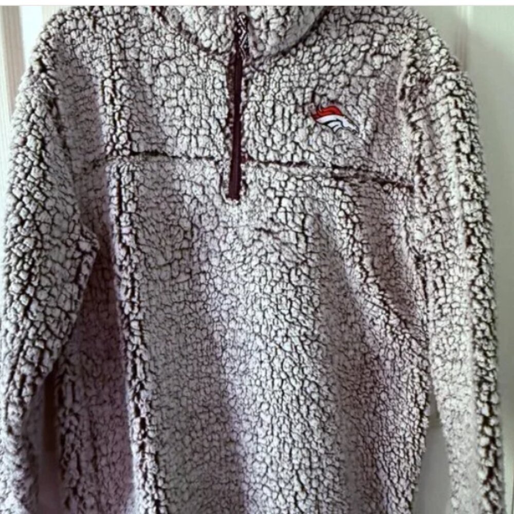 Denver Broncos Gray Sherpa 1/4 Zip Pullover Jacket